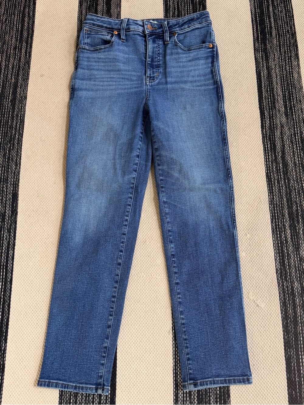 Madewell Women's Curvy Stovepipe Mid-Wash Blue Straight-Leg Stretchy Jeans Sz 30